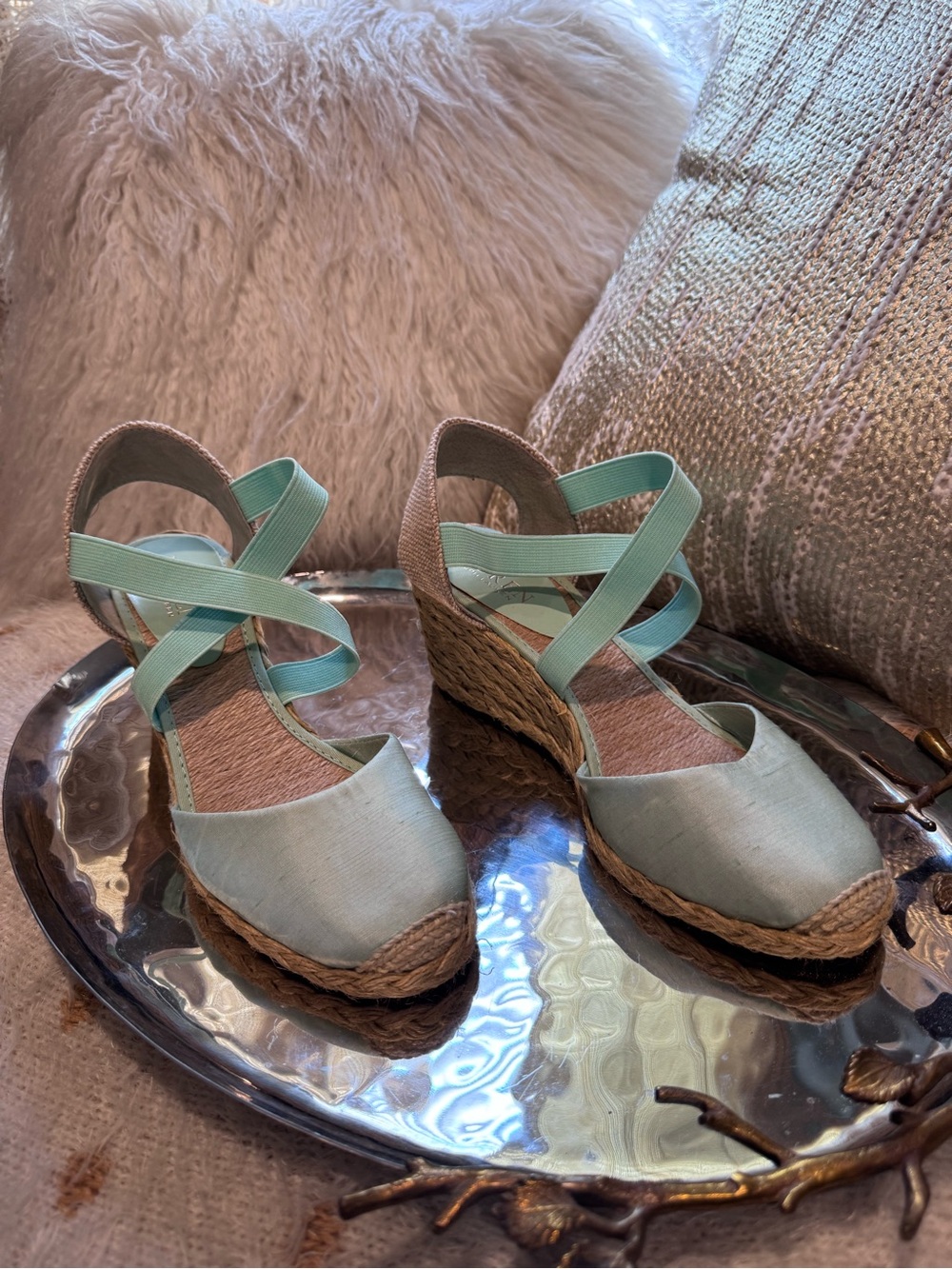 Lauren Ralph Lauren Mint Green Espadrille Wedge Sandals